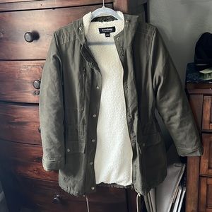 Olive Green Sherpa Lined Jacket